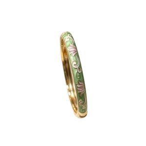OUTOPEN Enamel Vintage Cloisonne Bangle Colorful Traditional Lotus Flower Bangle Bohemian Classic Womens Hand Bracelet Ladies