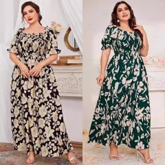 MakeMeChic Women's Plus Size Floral Maxi Dress – Square Neck, Short Sleeve, A-Line Boho Dress - View #11