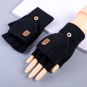 ARTMU Thick Knitted Gloves Solid Color Driving Gloves Fingerless Gloves Warm Thermal Men Wool Mittens Male