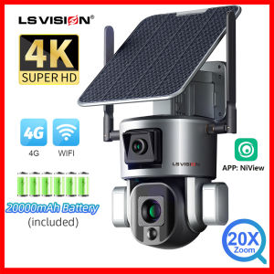 LS VISION 4k 8MP Wifi/4G Sim ống kính kép năng lượng mặt trời Camera CCTV 20x Zoom quang học không dây chống nước ngoài trời Camera IP hình người theo dõi hồng ngoại nhìn trong đêm hai âm thanh hai chiều PTZ camera an ninh