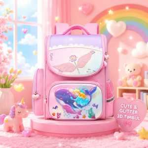 Tas Ransel Sekolah Anak Perempuan Unicorn Waterproof 3D Timbul SD Motif Kekinian