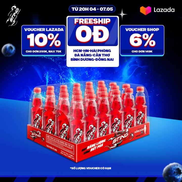 [SALE 5/5] Thùng 24 Chai Nước Tăng Lực Sting Dâu (330ml/chai)