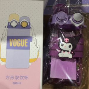 Sanrio Double Straw Cup Kids Cute Kuromi melody Water Bottle With Shoulder Strap Gift BPA Free