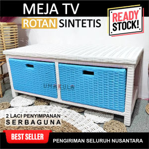 Lemari Rak Rotan Sintetis 5 Laci Buffet Bufet Meja TV 43 inci Ruang Tamu Minimalis Murah Terbaru