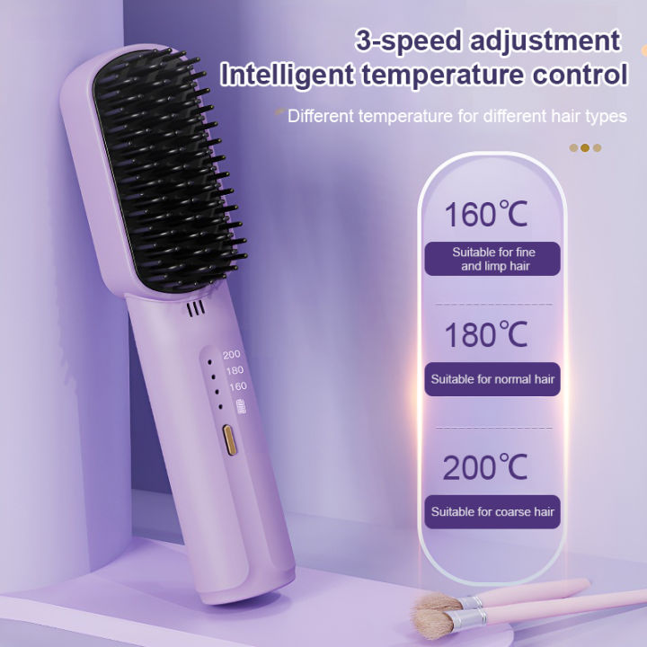 Portable Wireless mini hair straightening comb Curler Comb