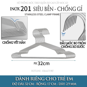 Bộ 10 Móc inox đầu tròn LOMO siêu bền treo quần áo trẻ em và người lớn chống xước chống gỉ không để lại dấu vết