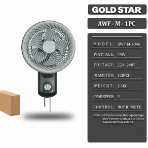 GoldStar Wall Mounted Electric Fan 3 Speed Air Circulator with Remote Control 7.5H Timer 80° Oscillation 90° Adjustable Quiet Cooling Fan