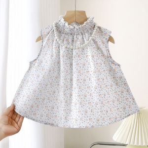 ชุดเดรสคอตั้งลายดอกไม้สำหรับเด็ก ชุดเจ้าหญิงผ้าฝ้ายแท้ ชุดเดรสเด็กผู้หญิง