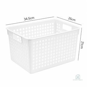 🇸🇬 Ready Stock Grey Handle Multipurpose Storage Basket Plastic Organiser for Snacks Toys Kitchen Bathroom Refrigerator