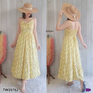 TW20762 เดรสสายเดี่ยว สายปรับได้ ลายดอกไม้ ..