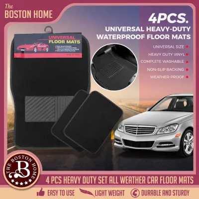 Boston Home 4Pcs Full Set Carpet Floor Mats Premium Universal Car Floor Guard Mats For Car SUV / Van -Trucks
