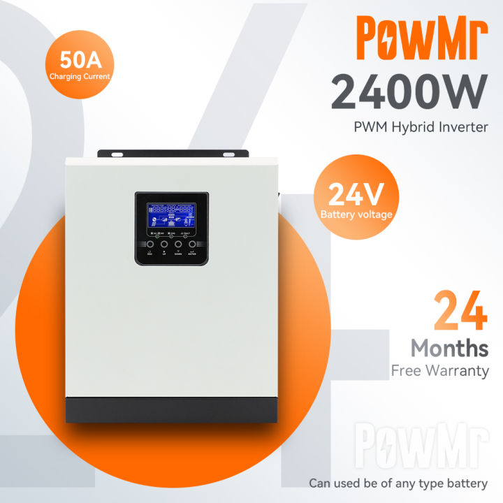 PowMr 3KVA 2400W Hybrid Solar Inverter 30-80Voc Pv Input Pure Sine Wave ...