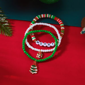 Christmas Crystal Beaded Bracelet Set Womens Jewelry Sparkling Multicolor Rice Pearl Hand Chain Couples Friends Holiday Gift