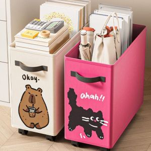 LETOY Oxford Cloth Under Desk Cart Storage Basket Cute Cartoon Animal Print Dirty Clothes Basket Stationery Organizer Movable Laundry Basket for Home
