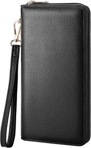 Chelmon  Women Faux Leather Clutch Wallet Purse with Zipper  Hand strap  Large Capacity