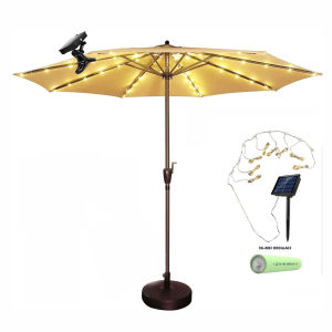 Patio Garden Umbrella with Base Stand with Solar Light 2.7M Big Umbrella Heavy Duty Ourdoor Garden Umbrella Folding Patio Umbrella Beach Umbrella Canopy Outdoor Tent Shades Awnings