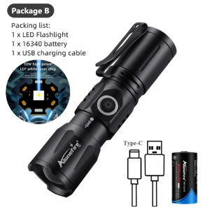 Alonefire X24 Zoom chùm trắng ánh sáng dài khoảng cách đèn pin mini Loại-C có thể sạc qua USB xách tay Móc Treo Đèn Pin ngoài trời cho nhà ở