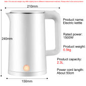 (1-3 Days Delivered)2.3L Electric Kettles Stainless Steel 1500W Kettle Jug 3-pin SG plug Hot Water Kettle with Auto Shut-Off and Boil Dry Protection