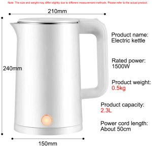 (Ship in 24hrs)1500W Home Large Capacity Electric Kettles 3L Food grade stainless steel inner Kettle Jug Dormitory Water Pot Durable Boiler
