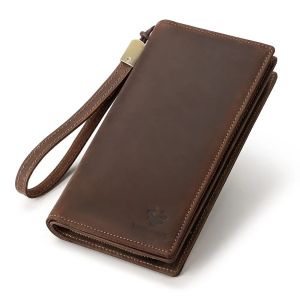 HUMERPAUL Men Wallets Genuine Leather Male Long Clutch with Phone Pocket RFID Blocking Cards Holder Large Capacity Storage Bags2026