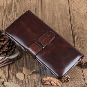 Genuine Leather Men Women Long wallet Coffee