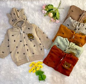 jaket bayi motif mahkota usia 0-7 bln max bb 7kg. bahan babyterry Fleece