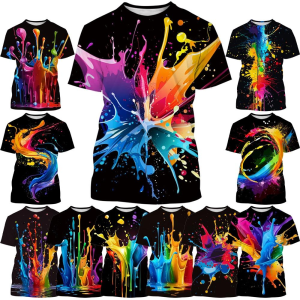 [Local Stock] VCC Colorful Paint Splash 3D Print T-Shirt Men/Women Casual Summer Short Sleeve Tops Fashion Streetwear Tee