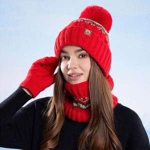 UNIITY 3Pcs/Set Ấm áp Mũ mùa đông khăn quàng cổ găng tay Đồ nhồi bông Màn hình cảm ứng Mũ khăn quàng cổ Thời trang Chống gió Mũ len Nam Nữ