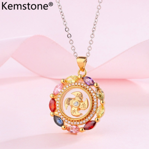 Kemstone สร้อยคอจี้คริสตัลสีสันสดใสสำหรับผู้หญิงกังหันลมหมุนได้