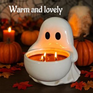 DAWEIF Resin Halloween Ghost Candlestick Gothic Cartoon Halloween Ghost Candle Holder Halloween Decorations Decorative Snack Storage Box for Home