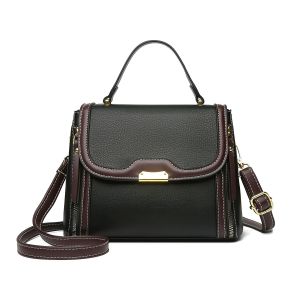 Soft leather color-blocked flap womens handbag hand-held shoulder and crossbody vintage commuter bag for women