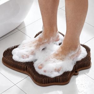 ozner Silicone Shower Foot Scrubber MatBack Washer Bath Wash Pad Exfoliating & Massage Wall Mounted Slip Strong Suction Cups for Smooth Shower Wall or Floor (Blue)