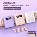 PowerBank Original 20000mAh Dengan 3 kabel pengisi daya Tampilan digital  Tipe C Micro Lightning USB LED Display Original Fast Charging Mini Real Capacity Bank Daya Pocket Size Powerbank Awet Tahan Lama. 