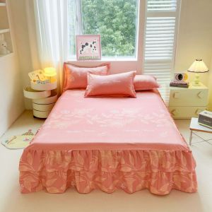 Bed Skirt Ruffle Lace Bed Sheet Super Single/Queen/King Royal Bedspread with Elastic Band Washable Bedskirt