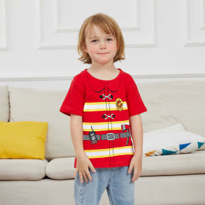 เสื้อยืดสำหรับชุดดับเพลิงเด็กผู้ชายเสื้อยืดคอสเพลย์เสื้อยืดแปลกใหม่คอสเพลย์นักแข่งรถเสื้อนักบินอวกาศนักบินฮอลโลวีนสำหรับเจ้าชาย