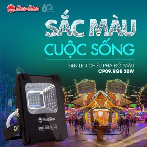 Đèn LED chiếu pha đổi màu cảnh quan CP09.RGB 20W chính hãng Rạng Đông trang trí không gian nhiều màu sắc đặt ngoài trời