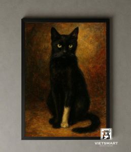 Tranh Nghệ thuật "Mèo Đen Chân Trắng" VIETSMART ART - Sơn dầu 45 x 60cm