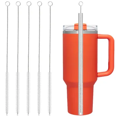 Straw Cleaner Brush for Stanley 5Pcs Reusable Extra Long Straw Cleaner for 40/30/20 oz Stanley Mug 12mm Wide Drinking Straw Cleaning Brush for Sippy Cup Water Bottle and Tubes