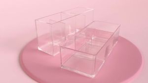 Amazing Abby - Glamour - Acrylic 4-Compartment Makeup Organizer Transparent Plastic Makeup Brush Holder Bathroom Vanity Storage Solution for Makeup Brushes Eyebrow Pencils and More