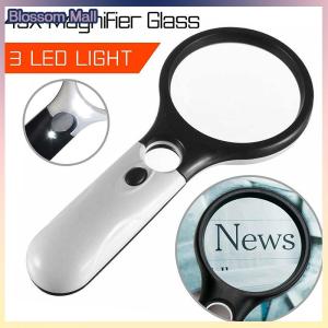 [Blossom] 3LED Light 45X Handheld Magnifier Reading Magnifying Lens Jewelry Loupe