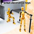 Upgraded T13 Action Figure with Wings and Holder -[Assembly Completed] Dummy 13 Robot, 3D Printed Flexible Titan Gift, Multi-Jointed Desk Executive Toy - 5.3 inch (Gold). 