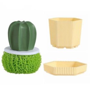Kitchen Cleaning Brush Plastic Cactus Dishwashing Brush with Drain Tray Multi-purpose Cleaning Ball Home Sponge Dish Brush