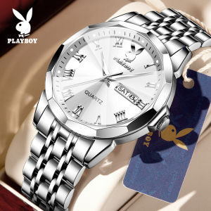 PLAYBOY Mens Casual Watch Waterproof Original Fashion Business Stainless Steel Quartz Wrist Watch Jam Tangan Lelaki(Free Shipping)