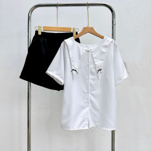 Set Đồ Bigsize Nữ Áo Thủy Thủ Cổ Tròn Cách Điệu Kèm Quần Đùi Chữ A Sành Điệu - SET837