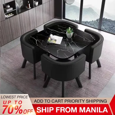 SAINTVILLA 120CM Round Dining Table Set with 6 Stools Family & Restaurant Style Table Space-Saving Kitchen & Dining Room Furniture