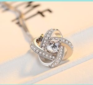 925 Forever Love Twist Flower Zirconia Knot 925 Sterling Silver Pendant Chain Necklace Women Jewelry Valentine Birthday Anniversary Gift