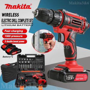 MakitaJapan Original Electric Impact Drill 168V Cordless Hand Drill Power Tools Hammer Drill Drill Double-Speed Cordless Drill 2 Li-Ion Battery Multifunctional Electric Drill Screwdriver with LED Light Accessory Set