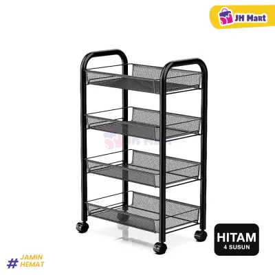 JH MART Rak Troli 4 Susun Roda Besi Serbaguna Dapur Kamar Mandi Salon Portable Multifungsi
