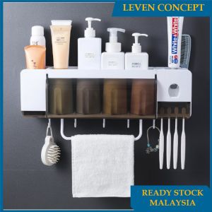 Wall Mounted Toothbrush Holder Automatic Toothpaste Dispenser Family Pack Bathroom