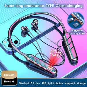 2022 New Wireless Neckband Bluetooth 5.2 Headphones Magnetic LED Display HIFI Headset Waterproof Sport Noise Cancel Earbuds Support TF Card Microphone Sports Magnetic Earplugs Others